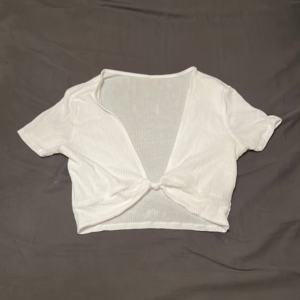 Alo Ribbed Knotty Short Sleeve Top Size Sm